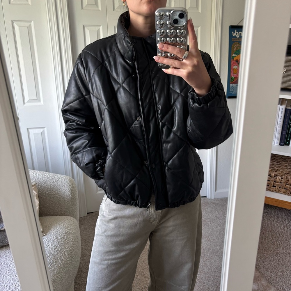 Black Quilted Faux Leather Women's Jacket
